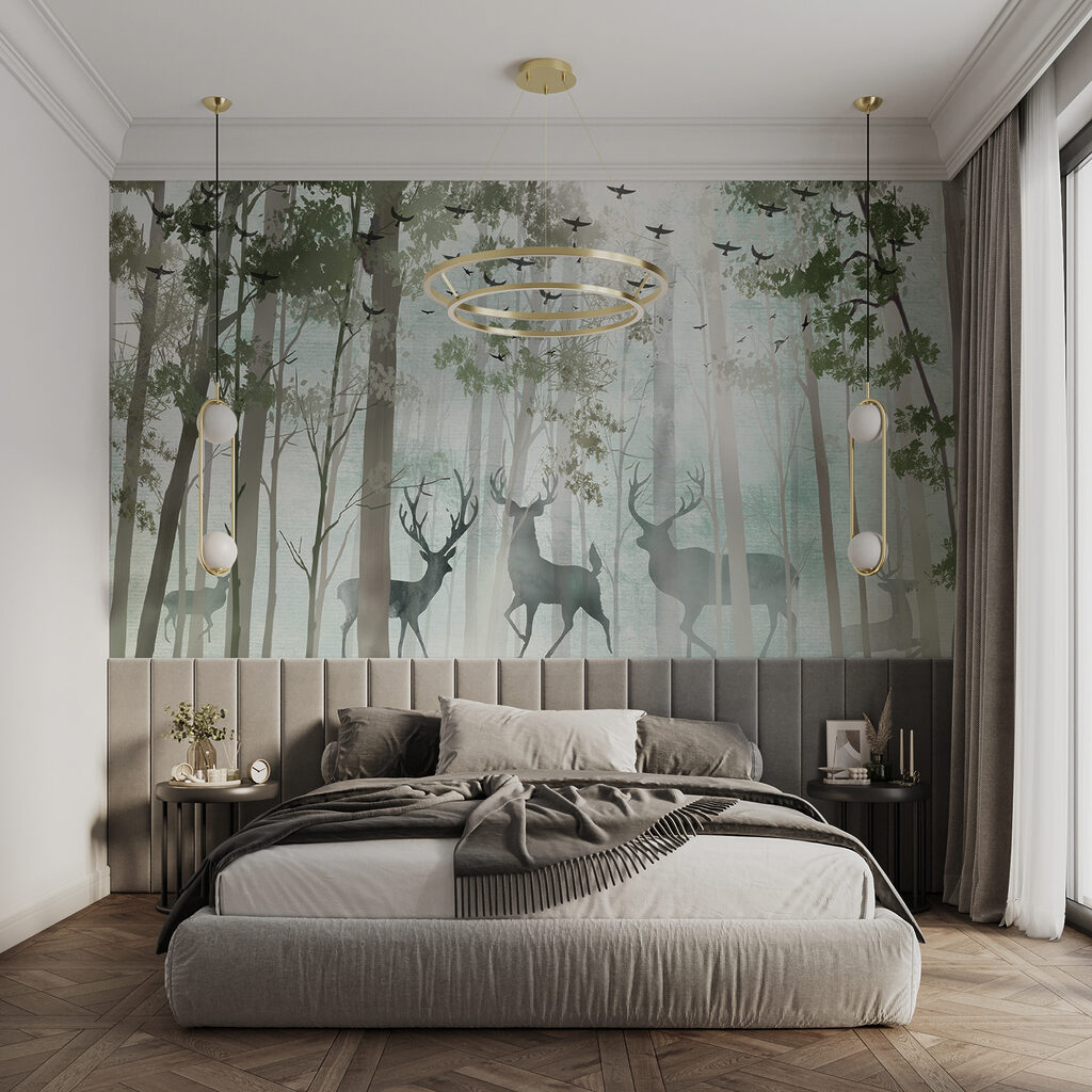Cervi tra tronchi chiari — ambiente 2