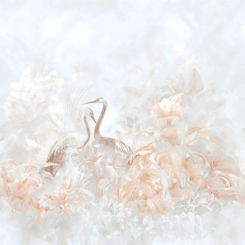 Uccelli slanciati tra fiori — design completo