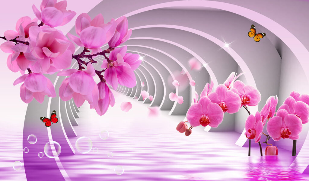 Orchidee rosa sugli archi — design completo