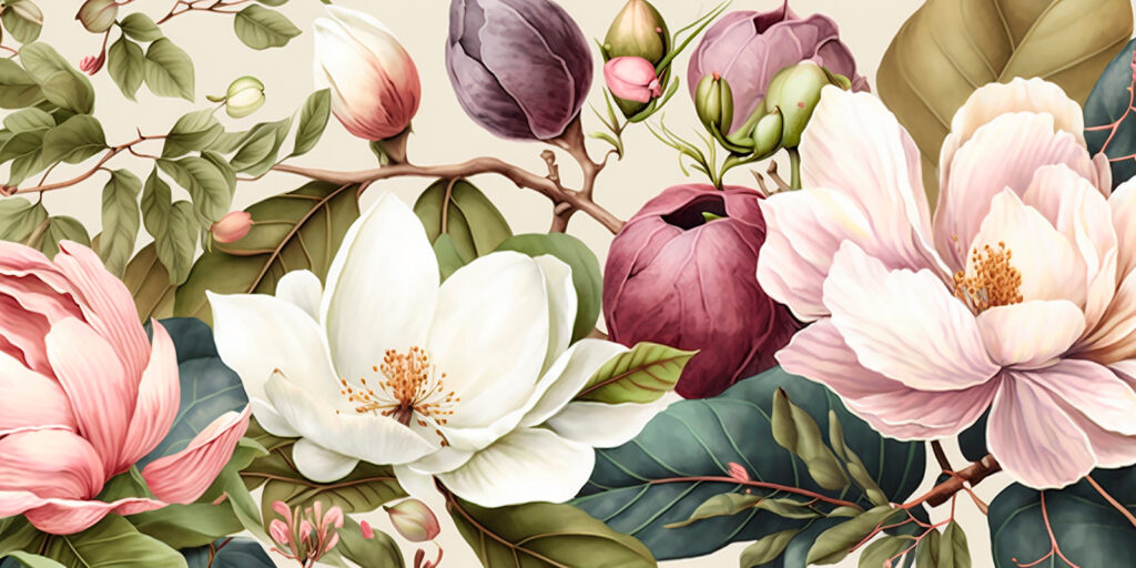 Magnolie che si sfiorano — design completo