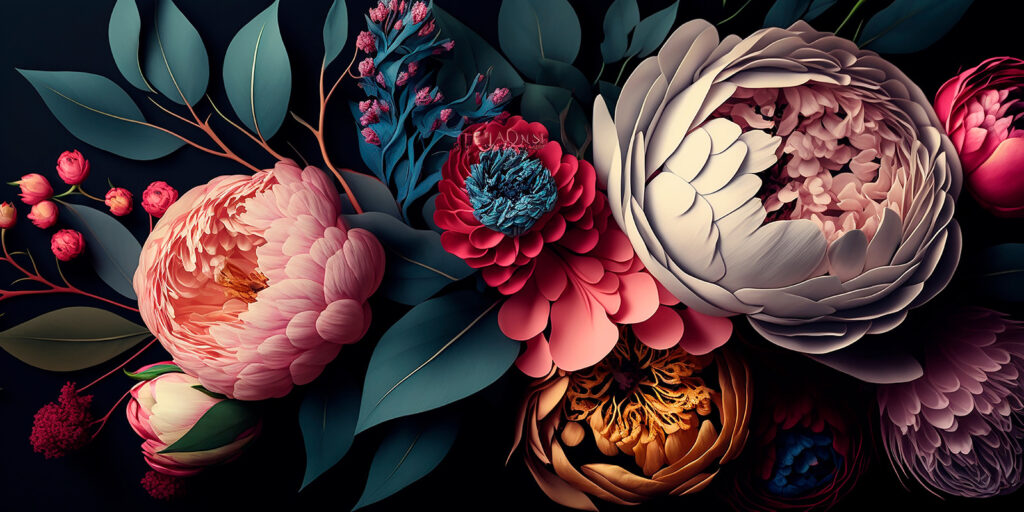 Peonie scure a strati — design completo