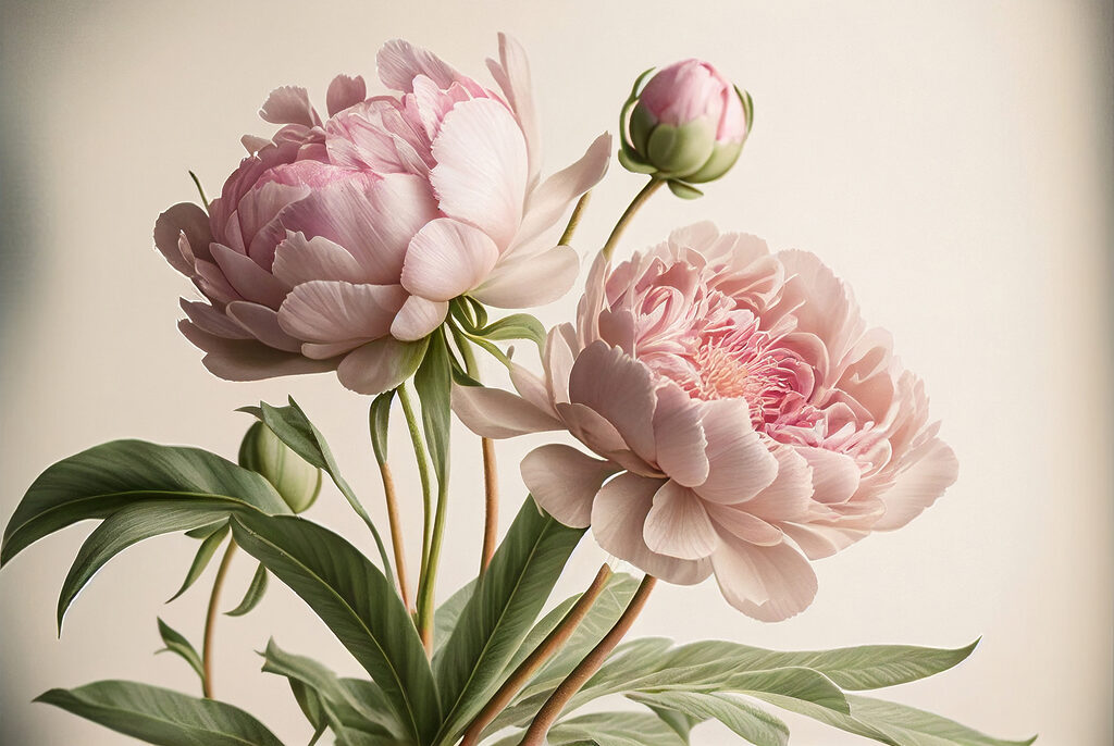Peonie su steli — design completo