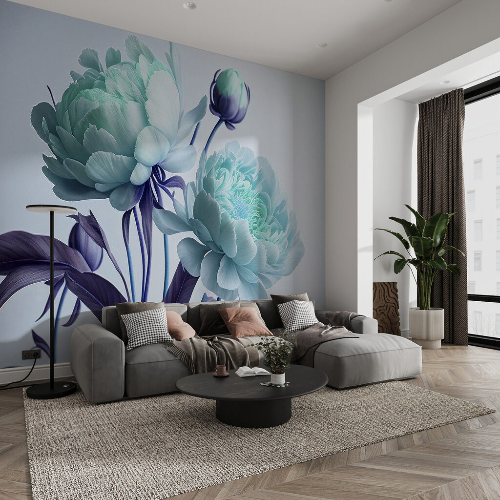 Peonie su steli in un ambiente