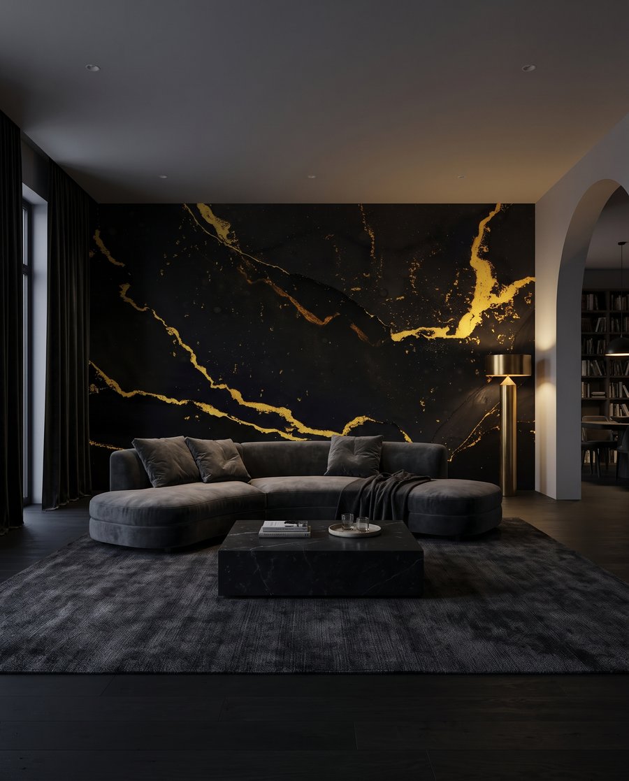 Fratture dorate sul nero in un ambiente