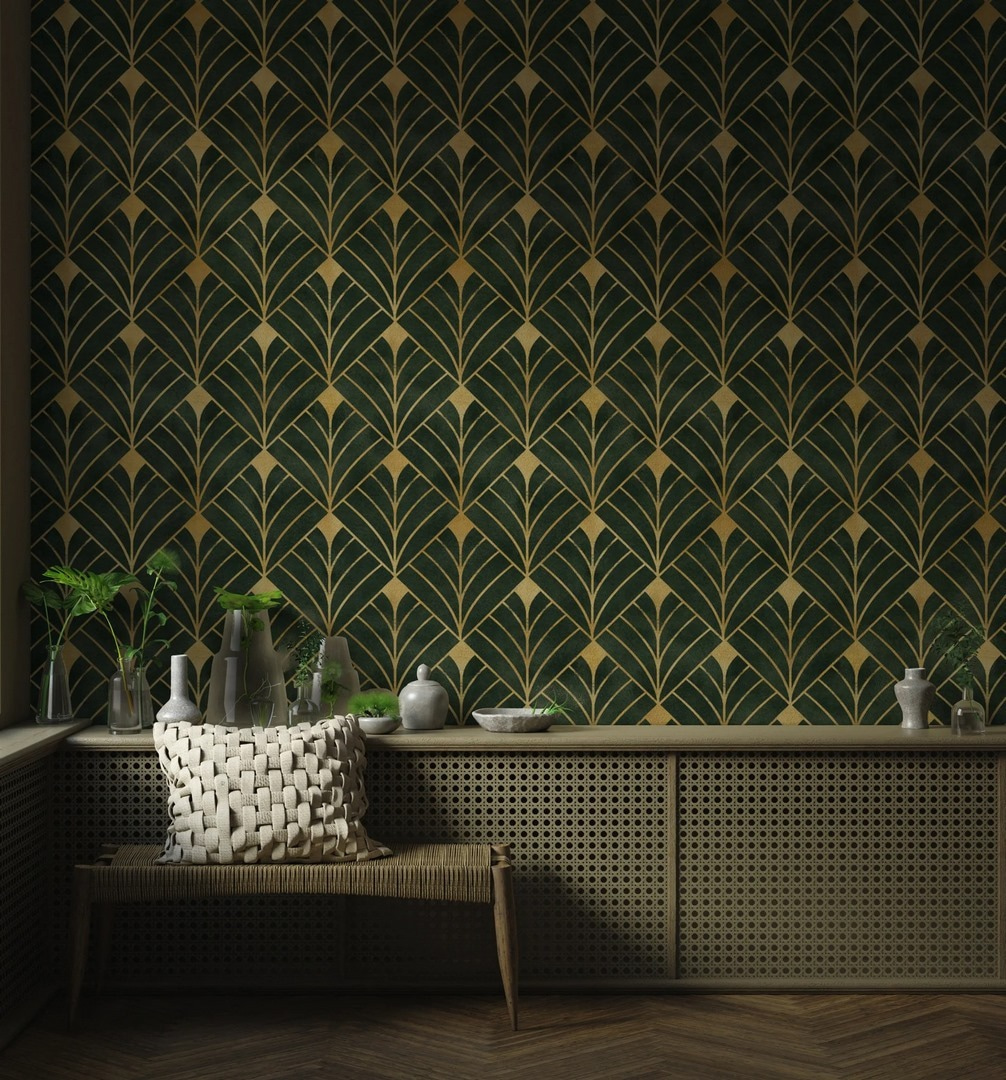 Ventagli verdi, linee dorate — ambiente 2