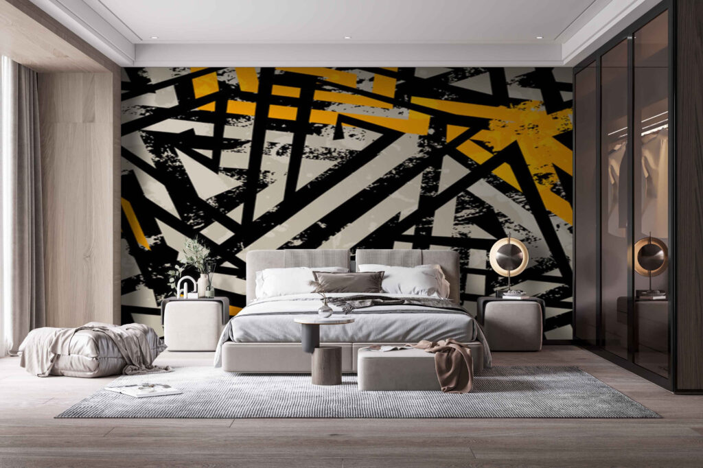 Linee nere su giallo in un ambiente