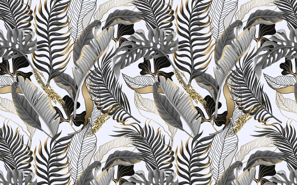 Foglie grigie, accenti d’oro — design completo