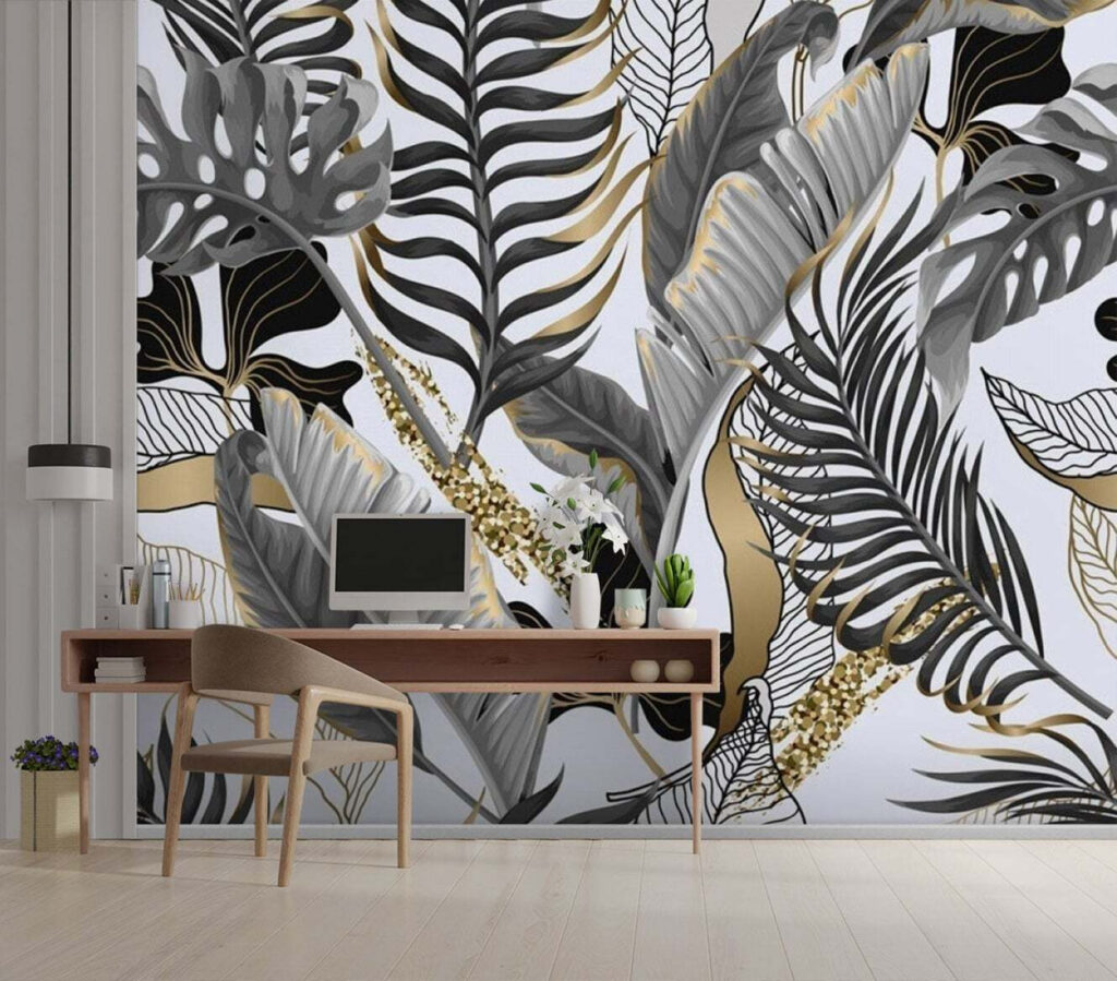 Foglie grigie, accenti d’oro — ambiente 2