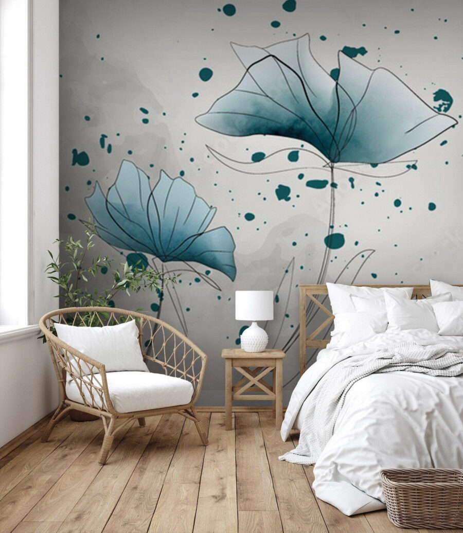 Fiori blu, schizzi d’inchiostro — ambiente 2