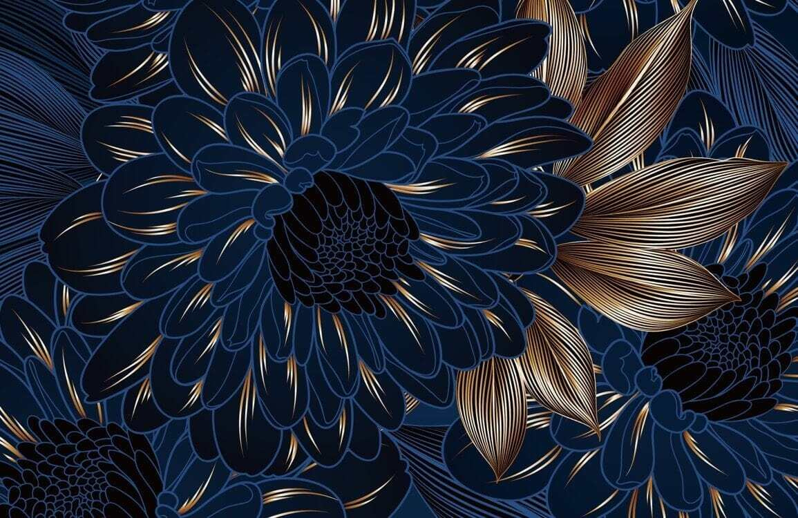Fiore blu, linee d’oro — design completo