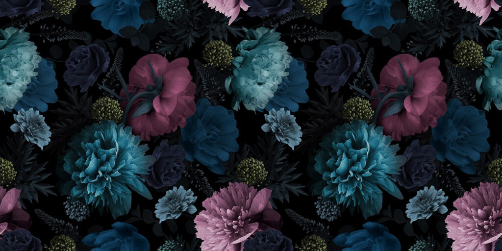 Fiori blu sul nero — design completo