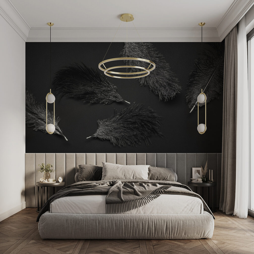 Piume scure su nero — ambiente 4