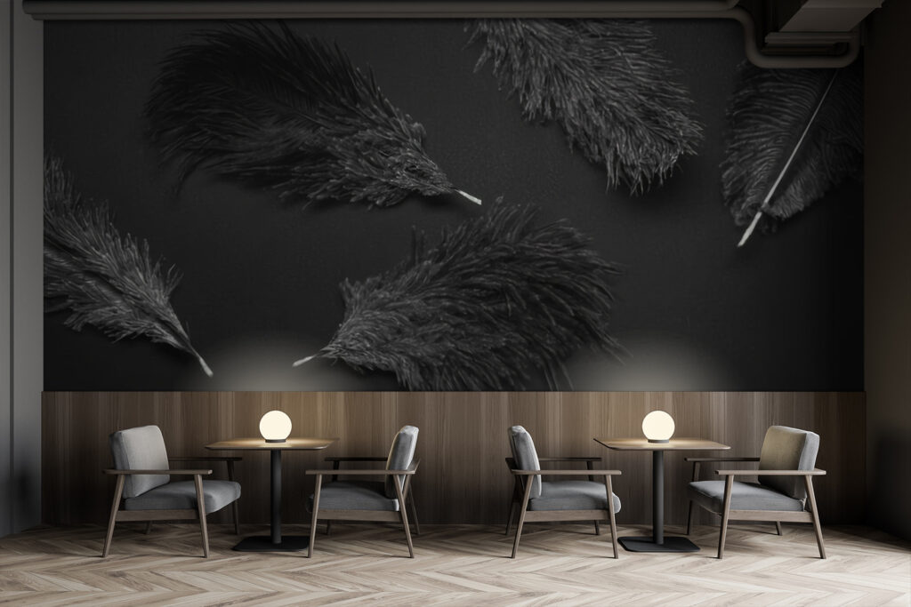 Piume scure su nero — ambiente 3