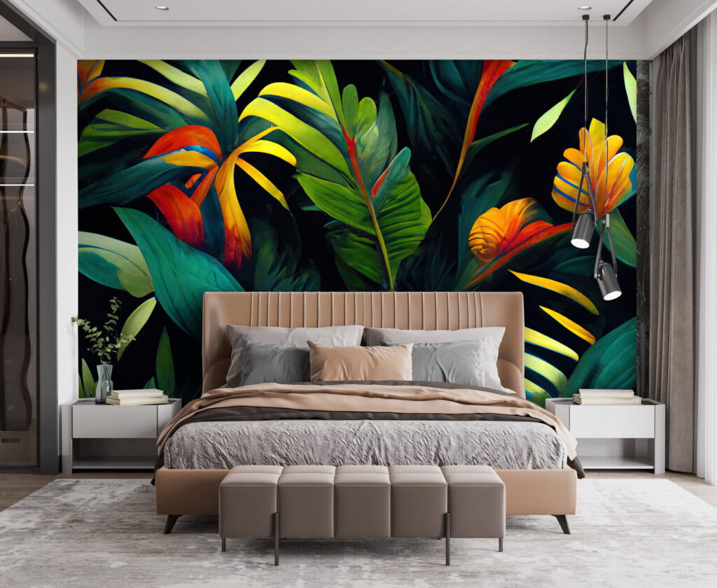 Fiori caldi, verde profondo — ambiente 2