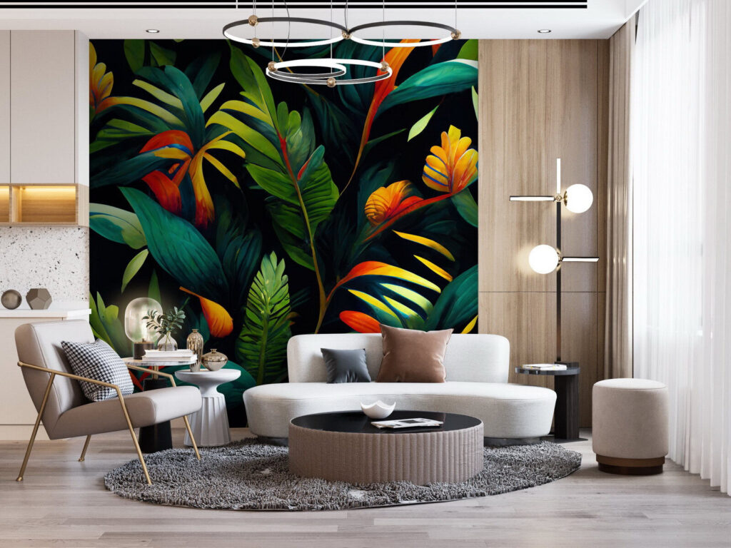 Fiori caldi, verde profondo — ambiente 3