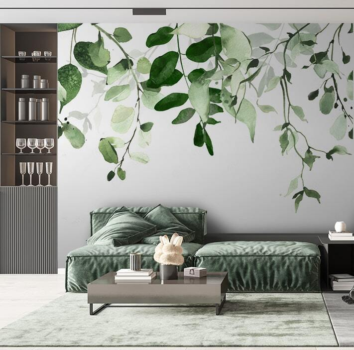 Foglioline pendenti su bianco — ambiente 1