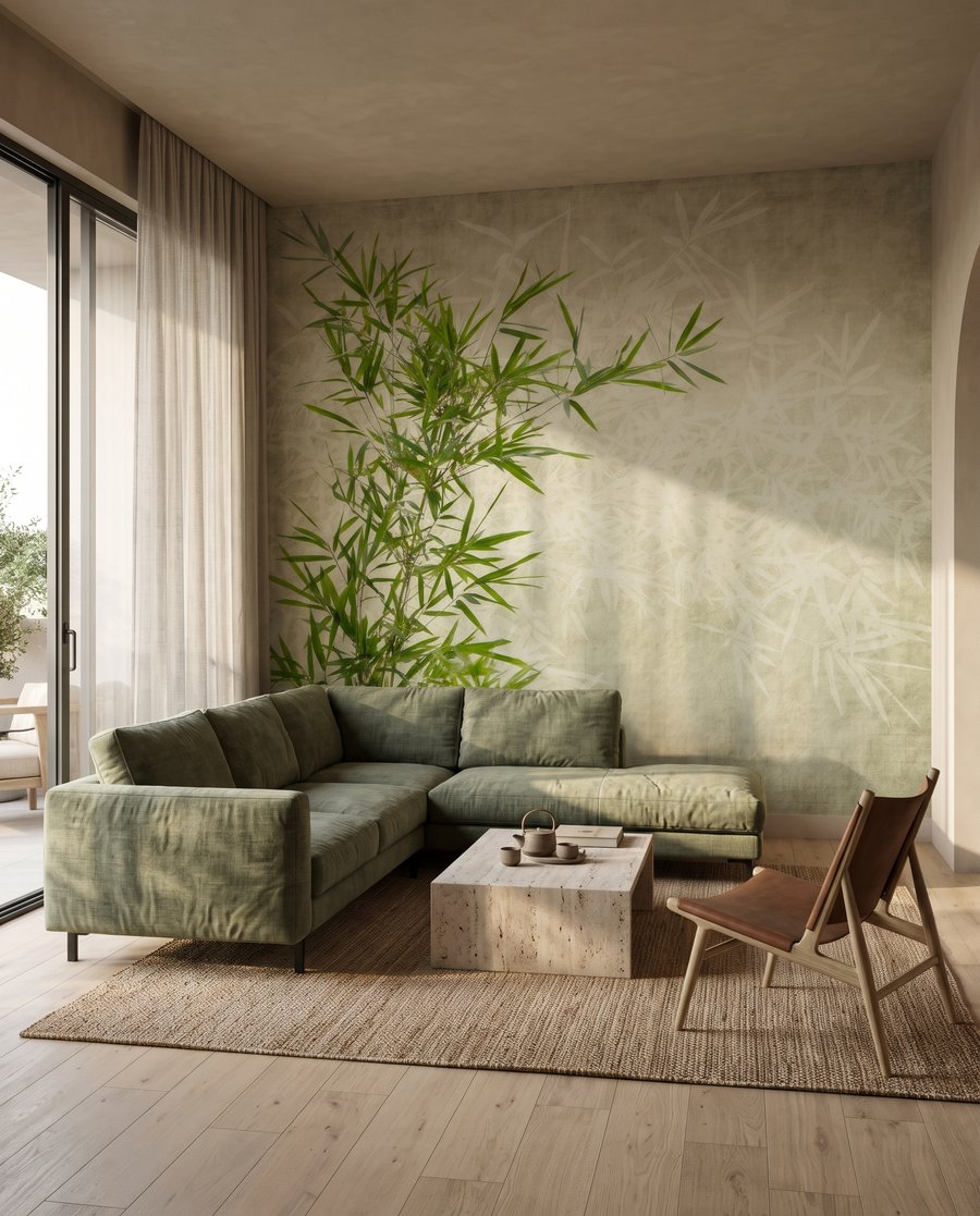 Bambù in verde tenue in un ambiente