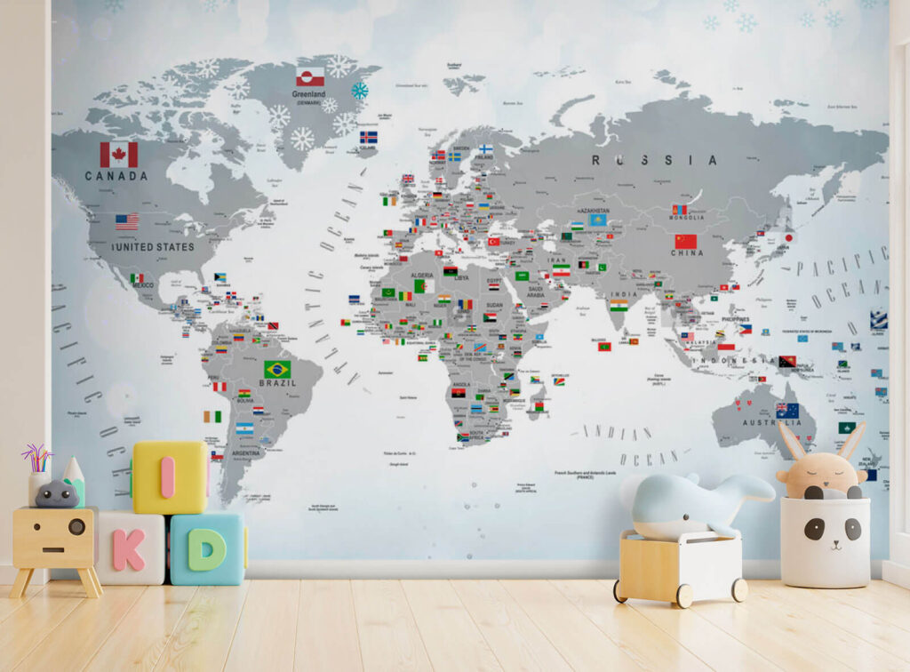 Mappa con bandierine in un ambiente
