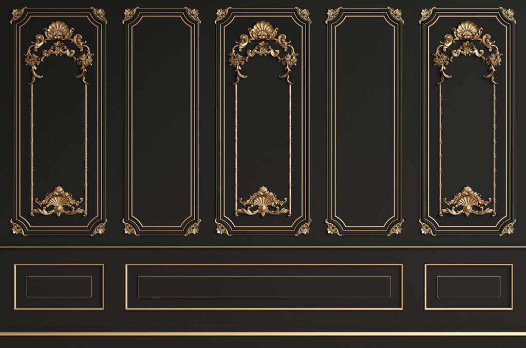Modanature d’oro su nero — design completo