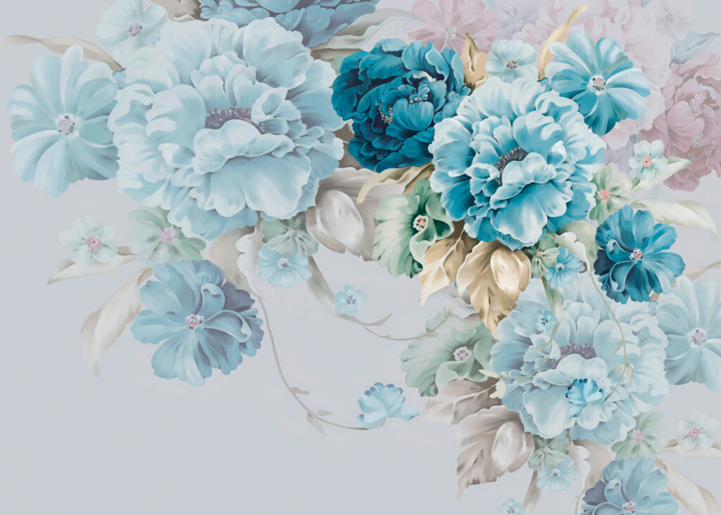 Fiori blu che scendono — design completo