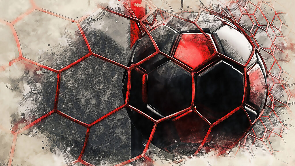 Pallone rosso tra fratture — design completo
