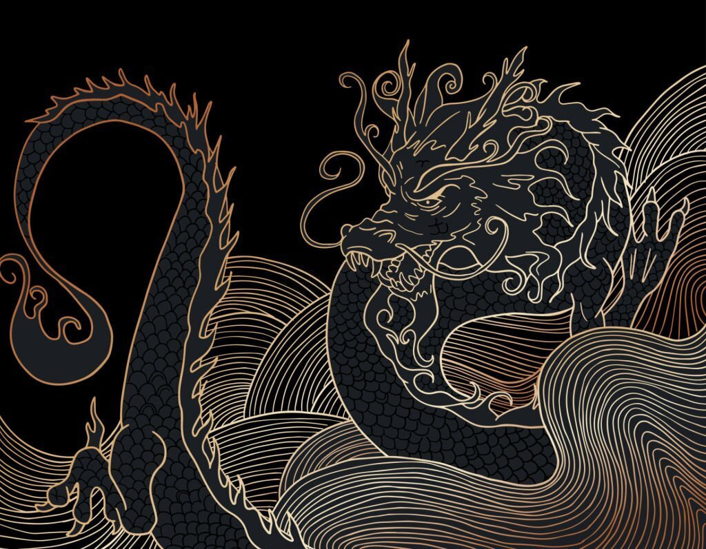 Drago in linee d’oro — design completo