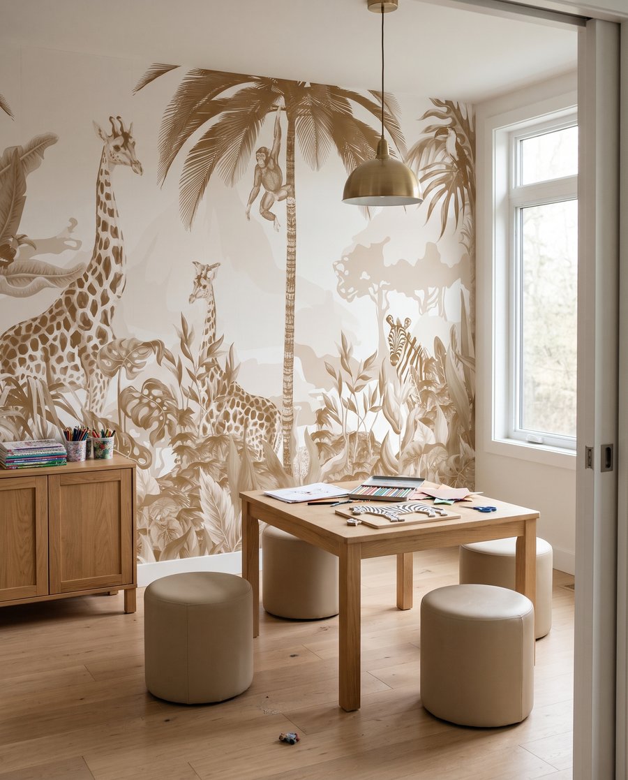 Giraffe in verde dorato in un ambiente