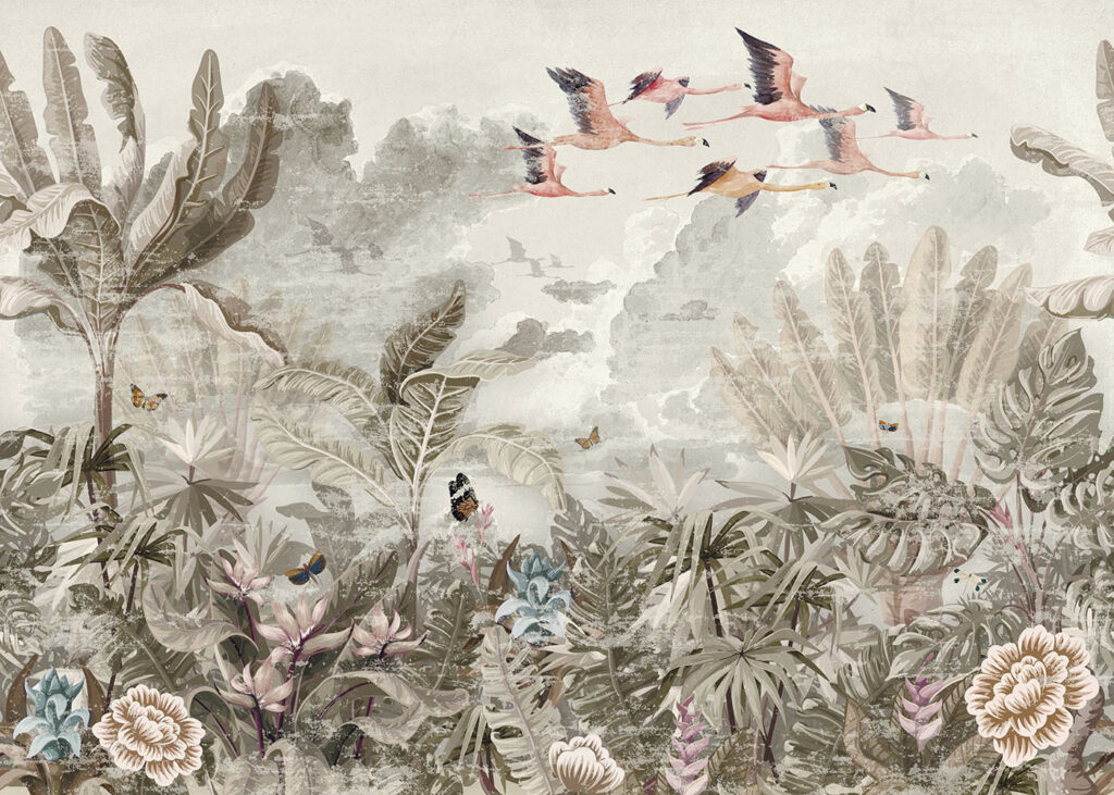 Uccelli sopra i fiori — design completo
