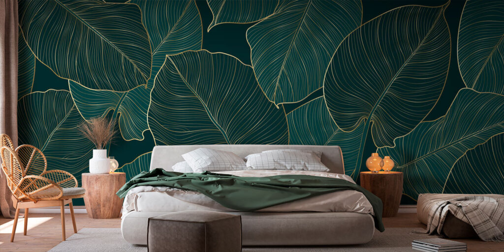Nervature dorate su verde in un ambiente