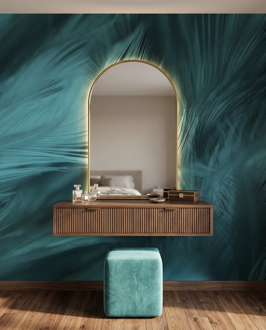 Piume turchesi in movimento — ambiente 2