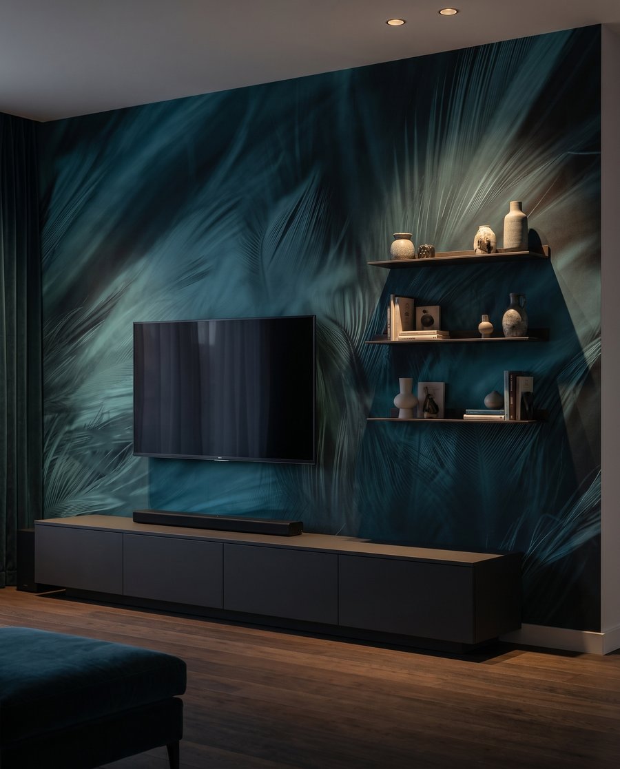 Piume turchesi in movimento — ambiente 4