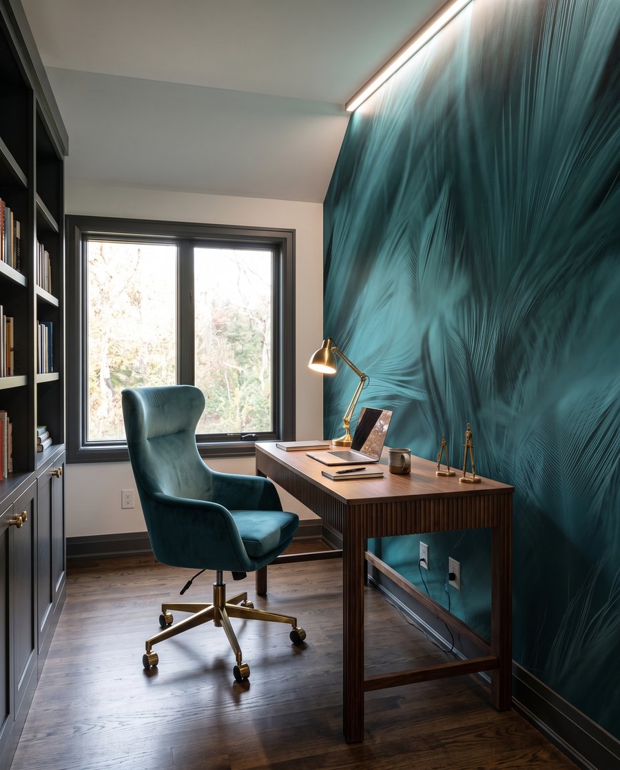 Piume turchesi in movimento — ambiente 7