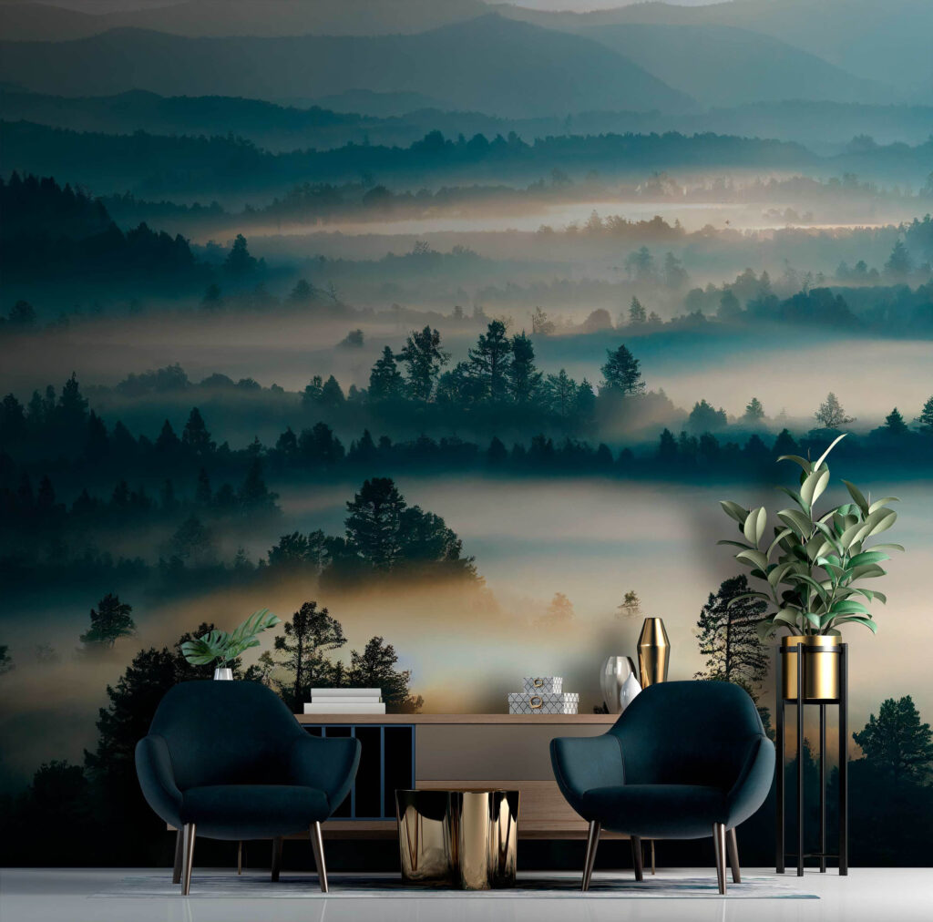 Nebbia tra colline boscose — ambiente 1
