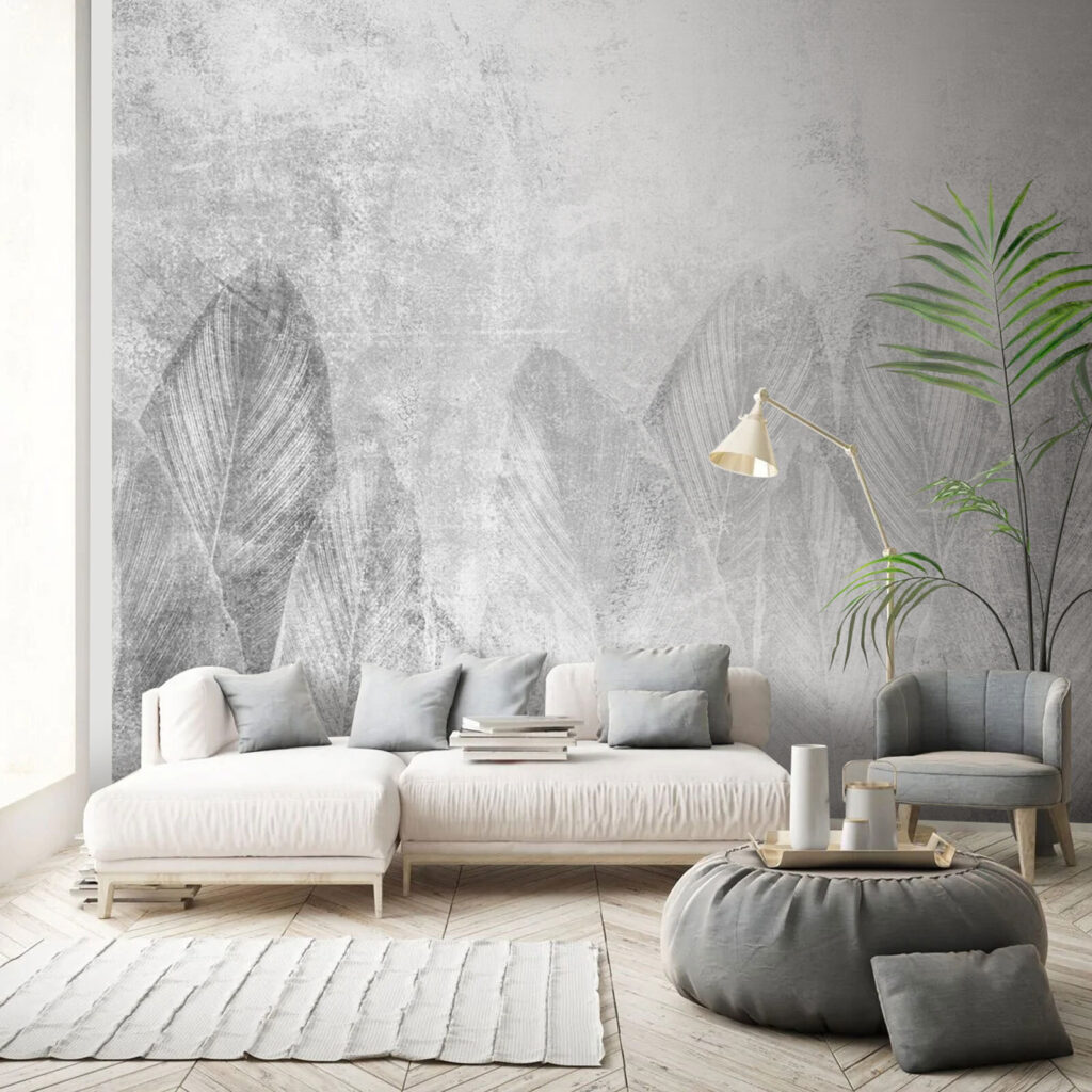 Foglie grandi su grigio — ambiente 3