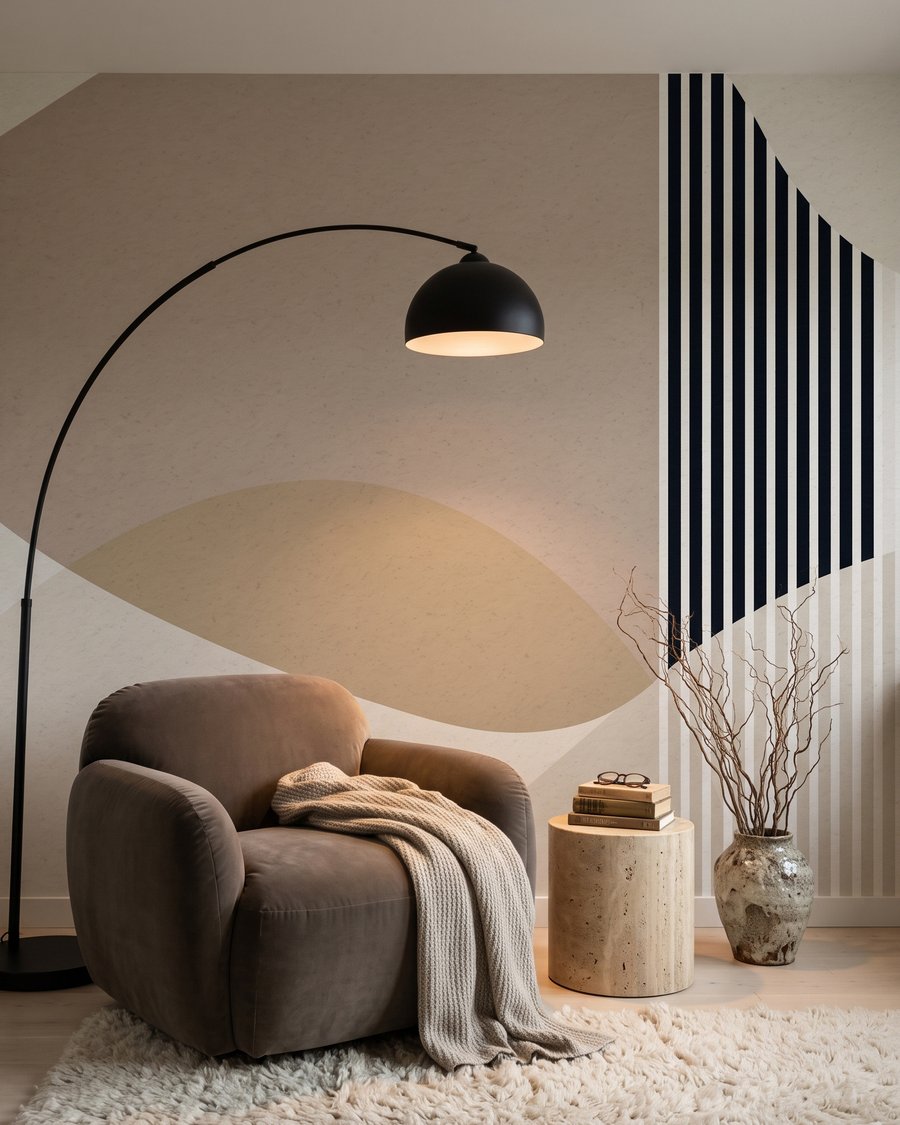 Strisce tra forme curve in un ambiente