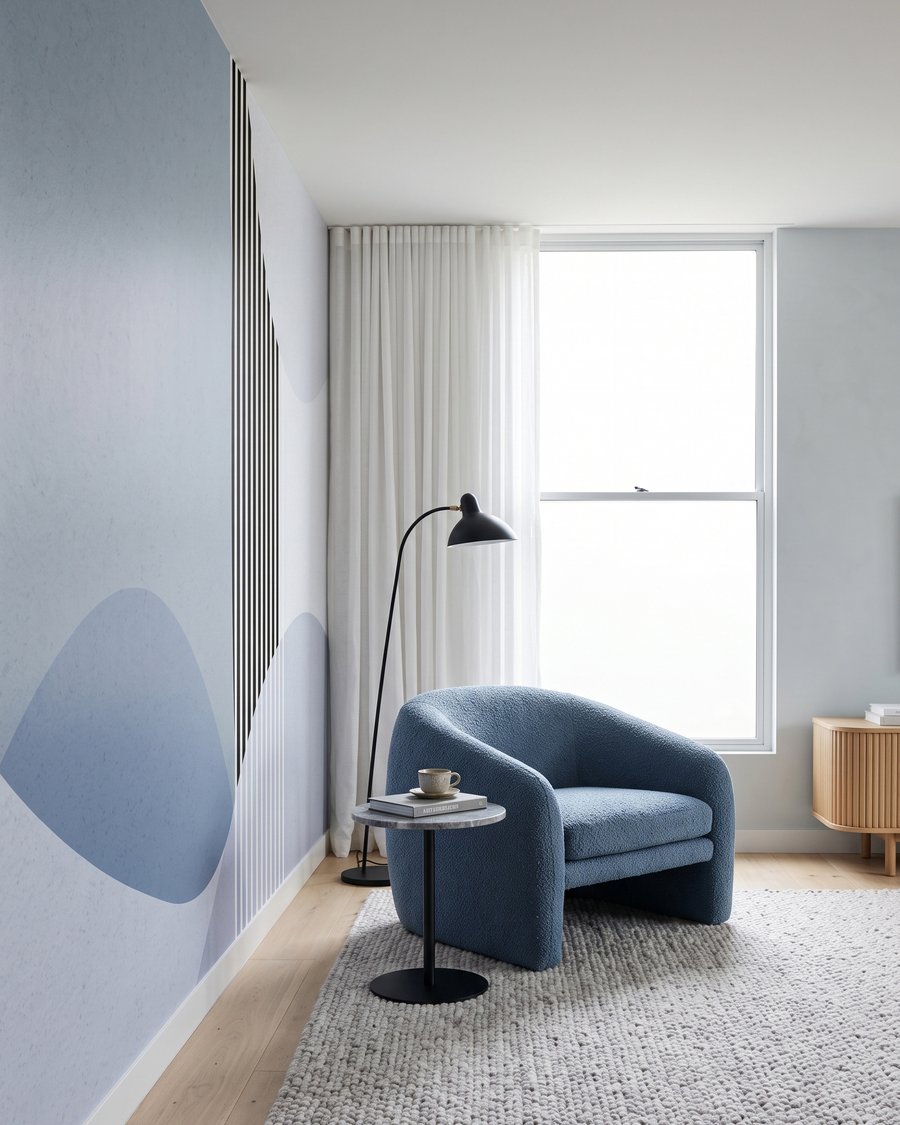 Strisce tra forme curve — ambiente 3