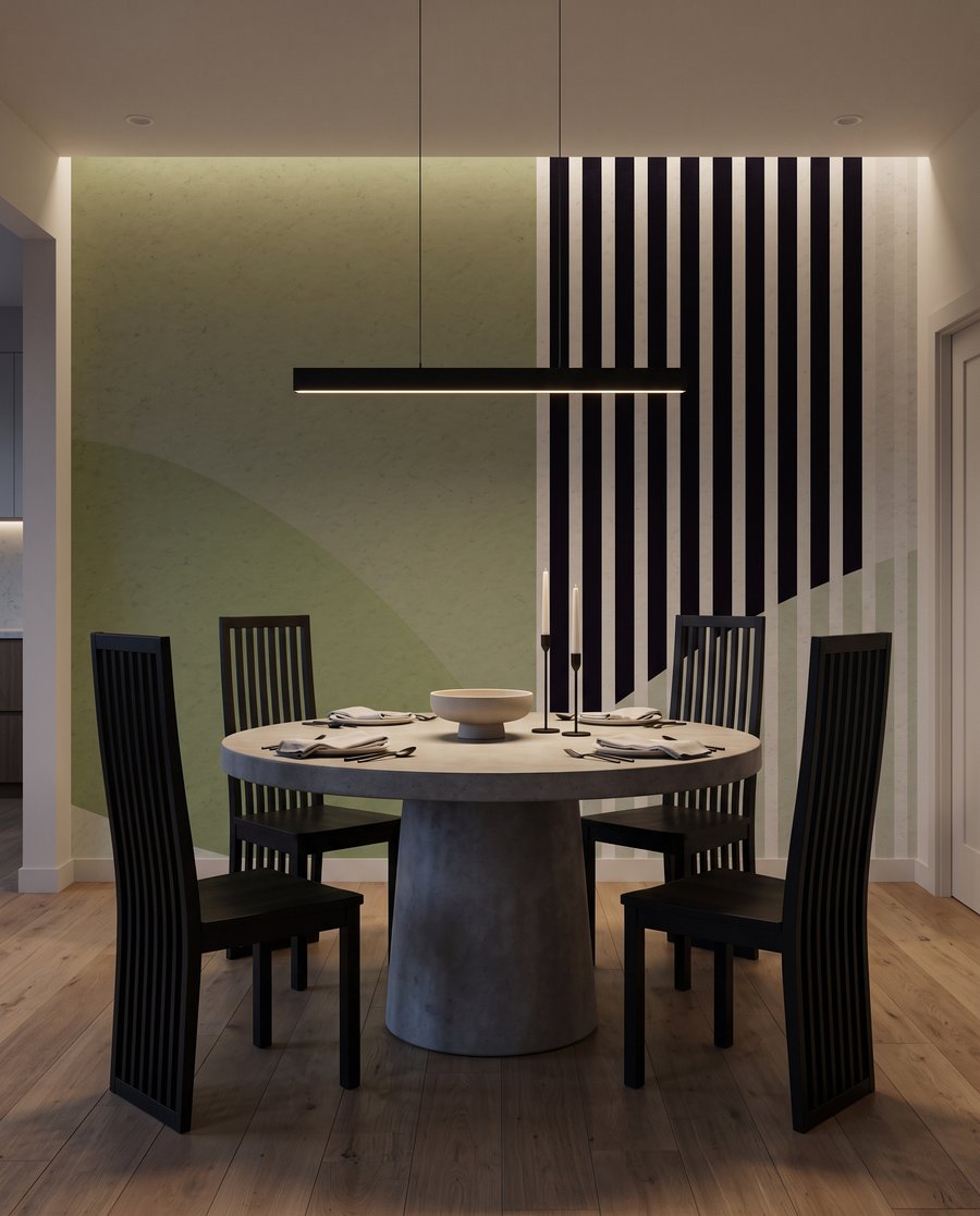 Strisce tra forme curve — ambiente 5