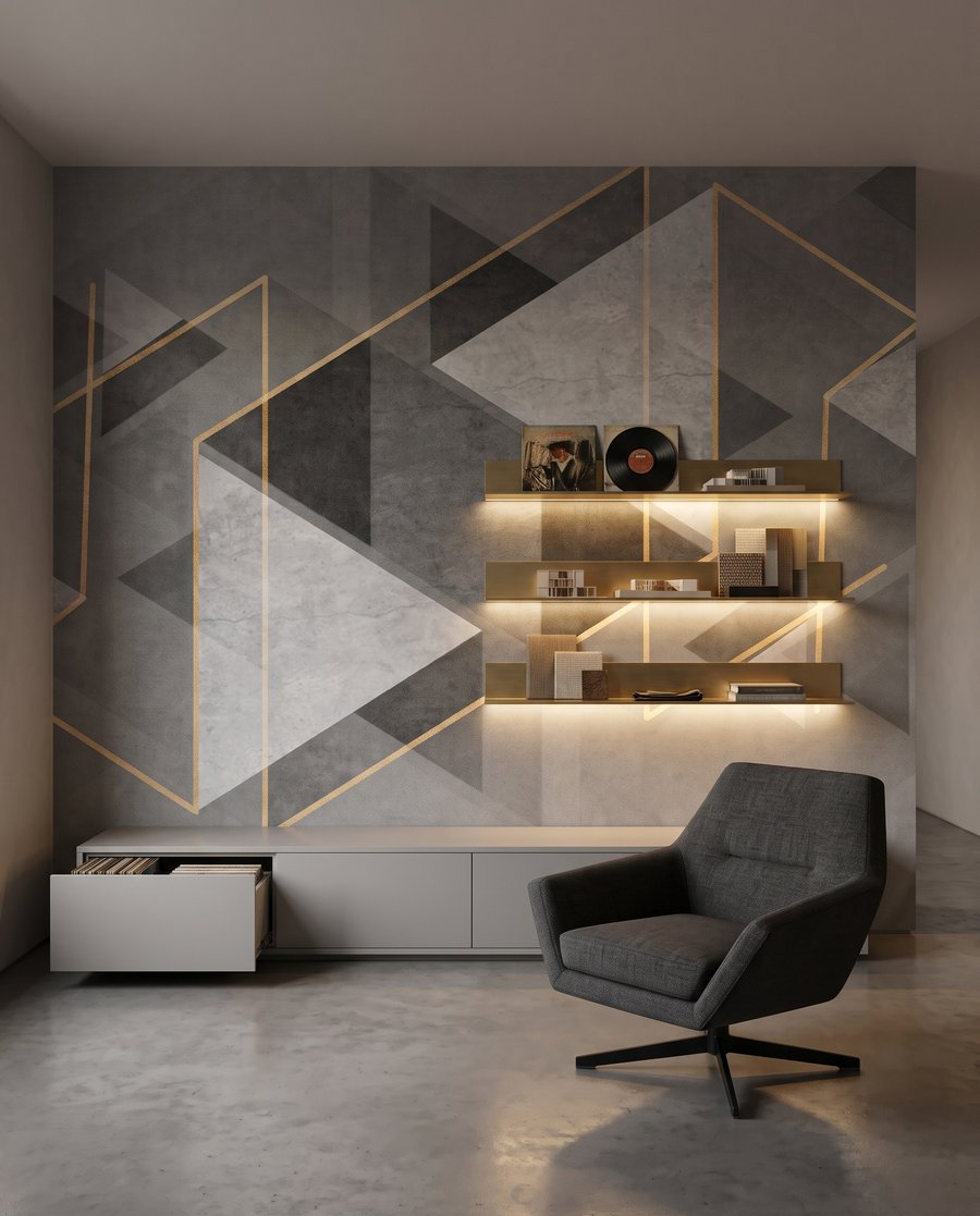 Triangoli grigi in profondità in un ambiente
