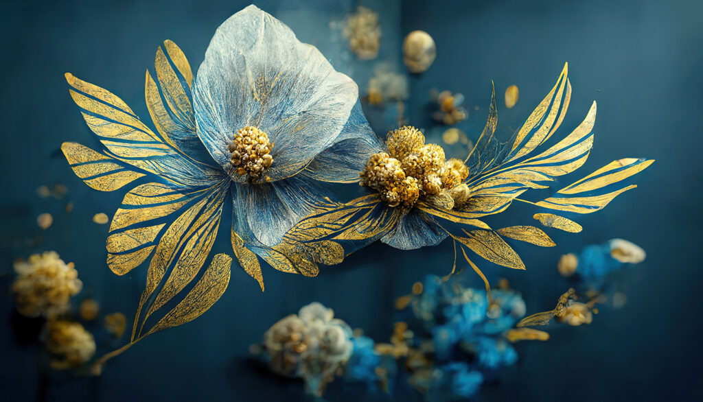 Fiore azzurro e oro — design completo