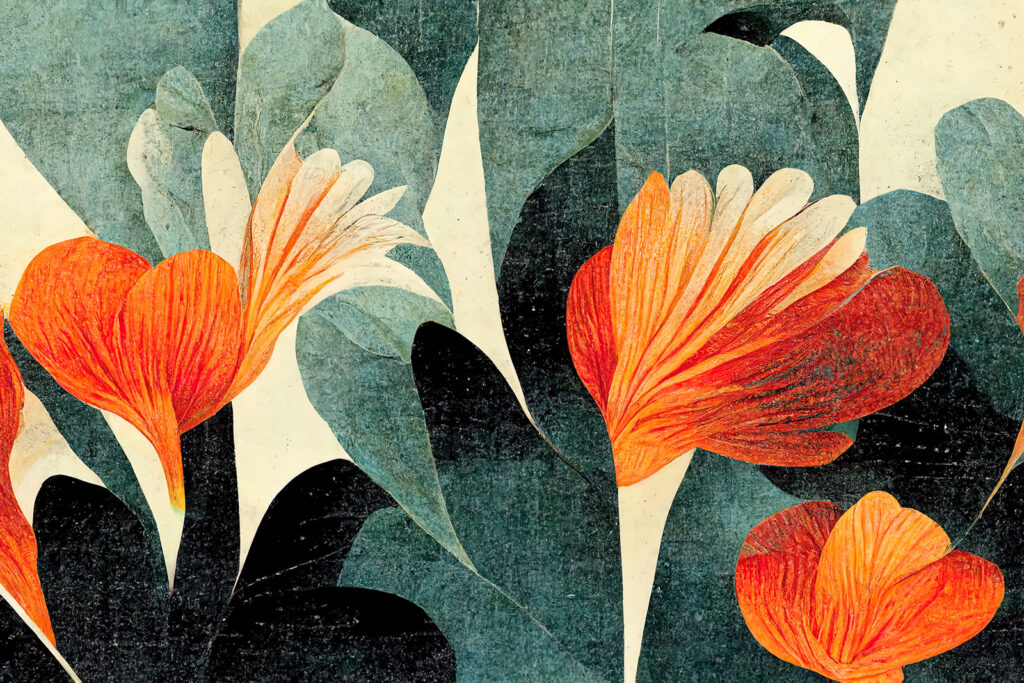 Fiori arancio e foglie — design completo