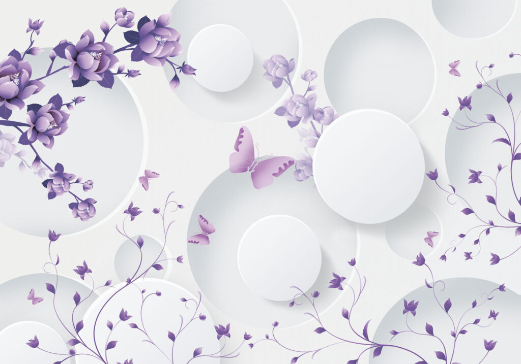 Fiori lilla tra cerchi — design completo