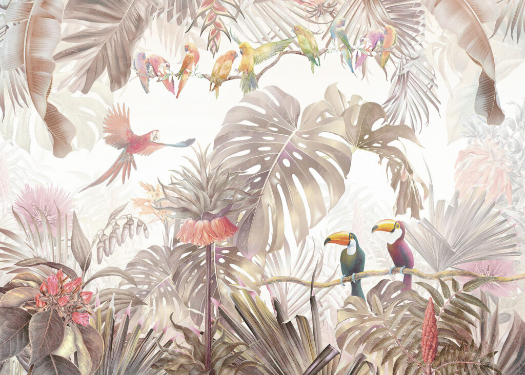 Tucani tra foglie tropicali — design completo