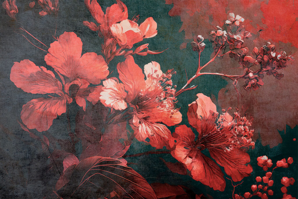 Fiori rossi su petrolio — design completo