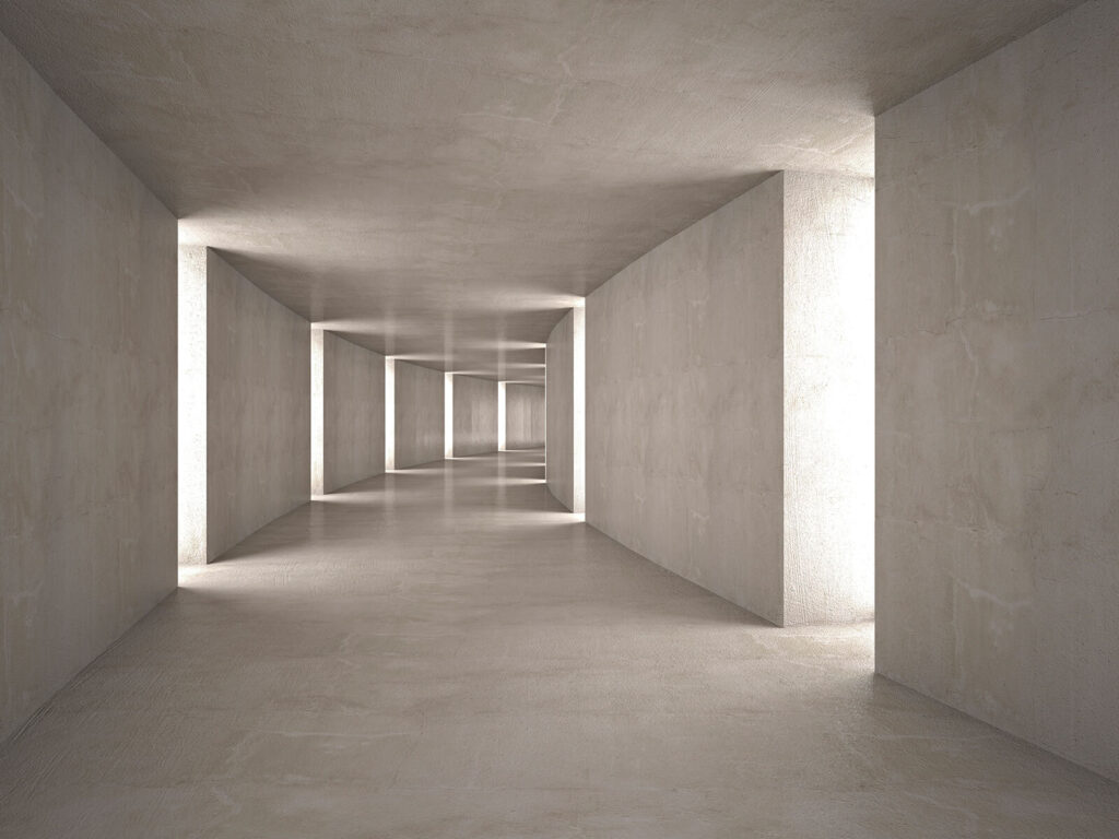Corridoio grigio con luce — design completo