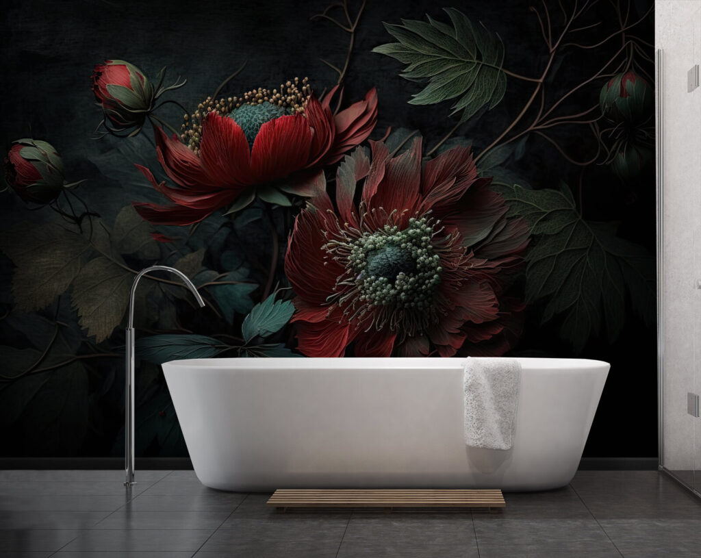 Fiori rosso scuro in un ambiente