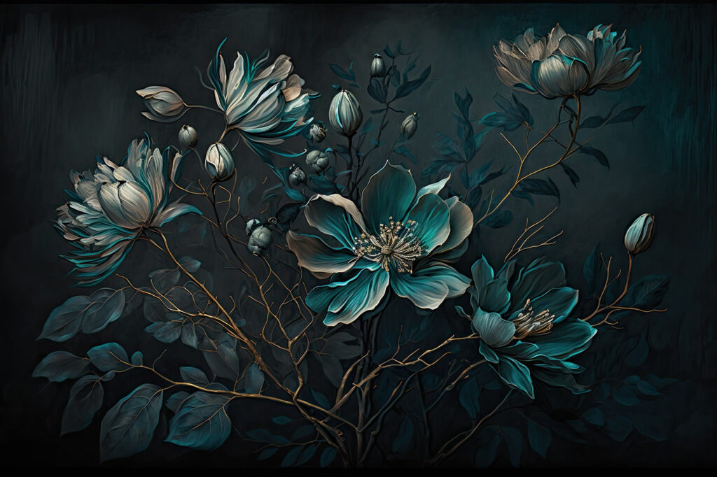 Fiori turchesi su steli — design completo