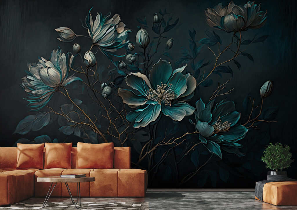 Fiori turchesi su steli — ambiente 3