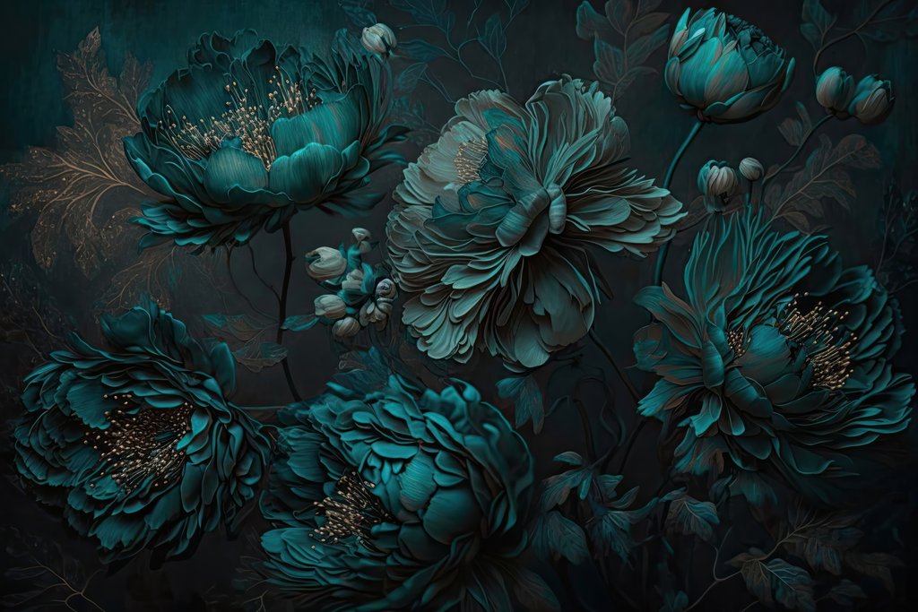 Fiori turchese notturno — design completo
