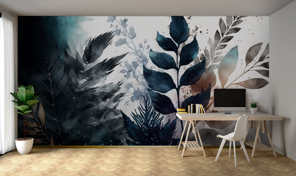Foglie blu ad acquerello — ambiente 3