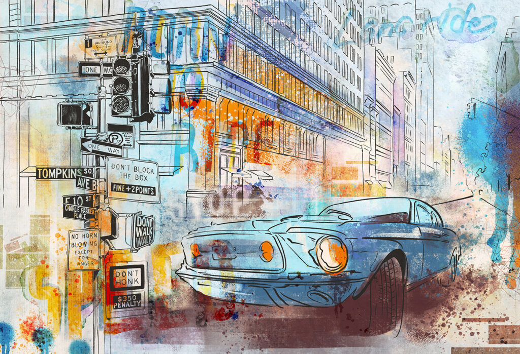 Auto d’epoca in città — design completo
